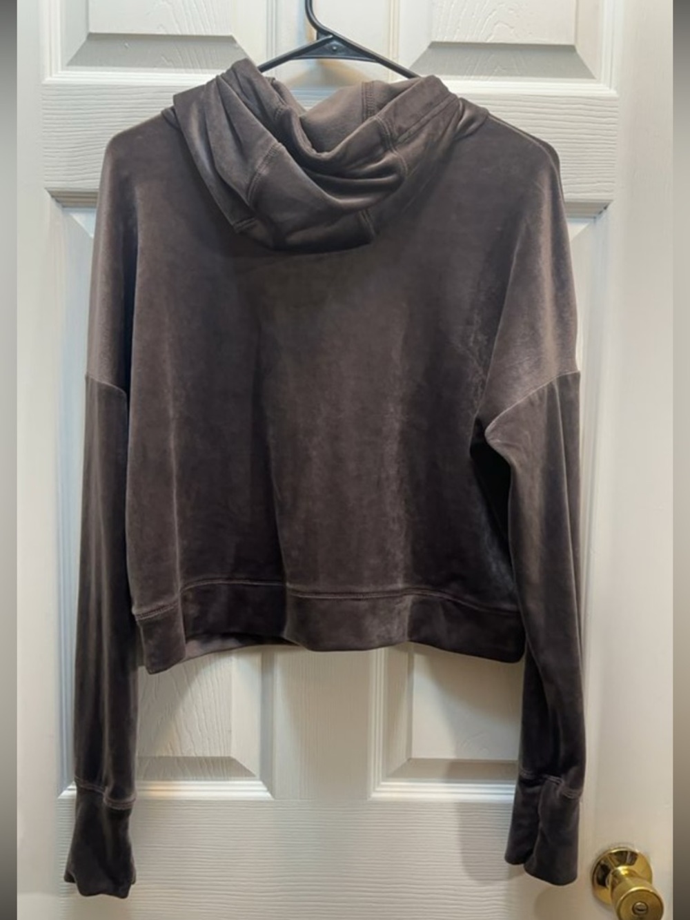aerie Velvet-Look Pullover Hoodie in Charcoal - Picture 3 of 3